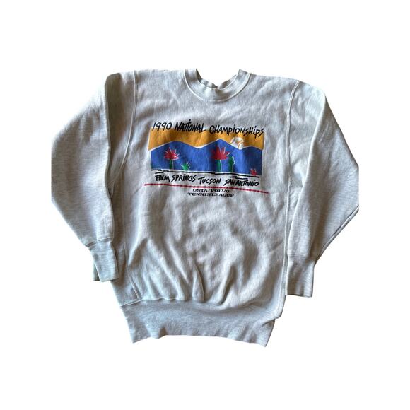 VTG ‘90 USTA National Championship USA Made Miller Gold M Heather Gray Crewneck - Picture 1 of 7